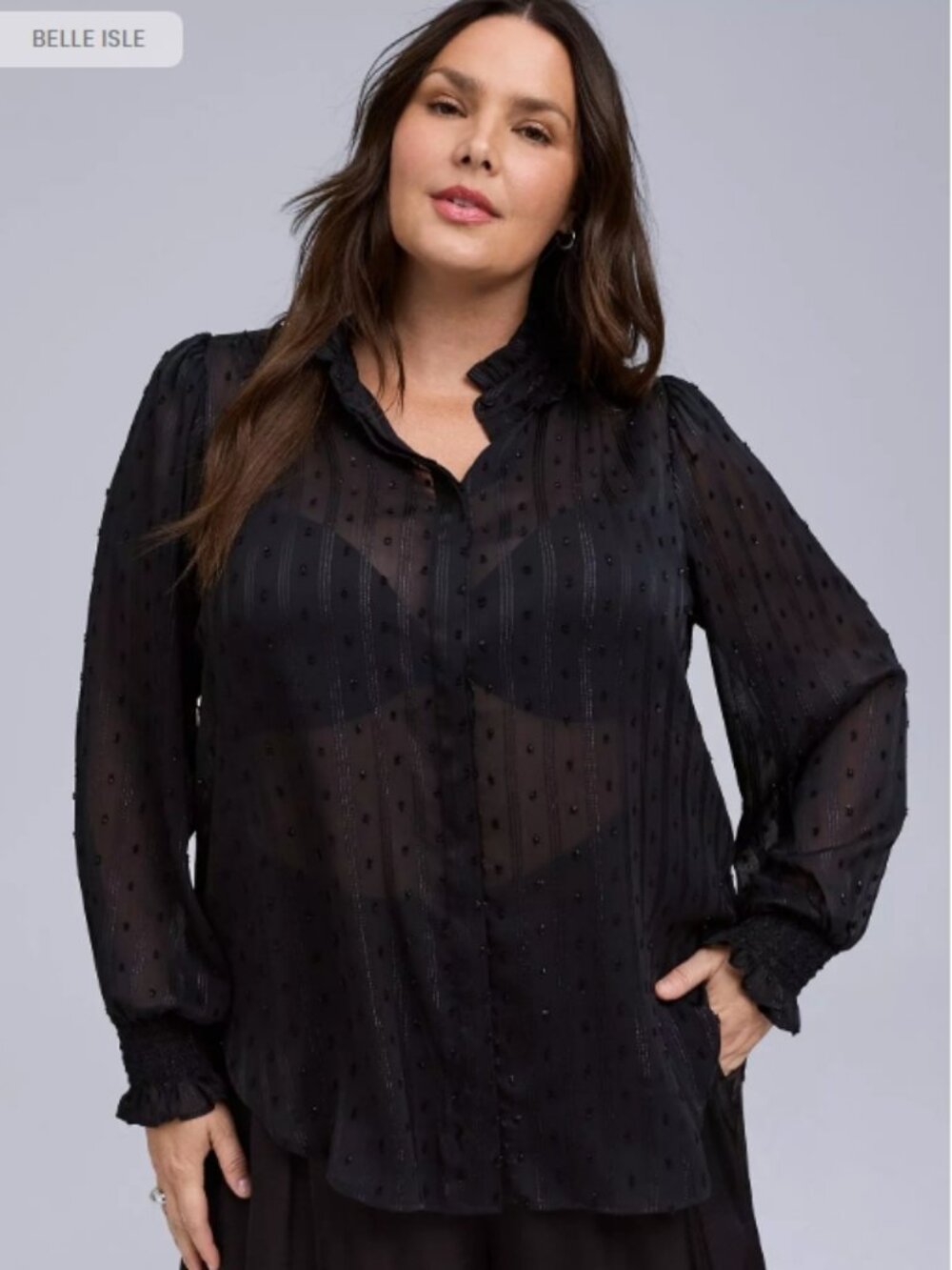 Belle Isle Ruffle Neck Button Up Blouse- Torrid